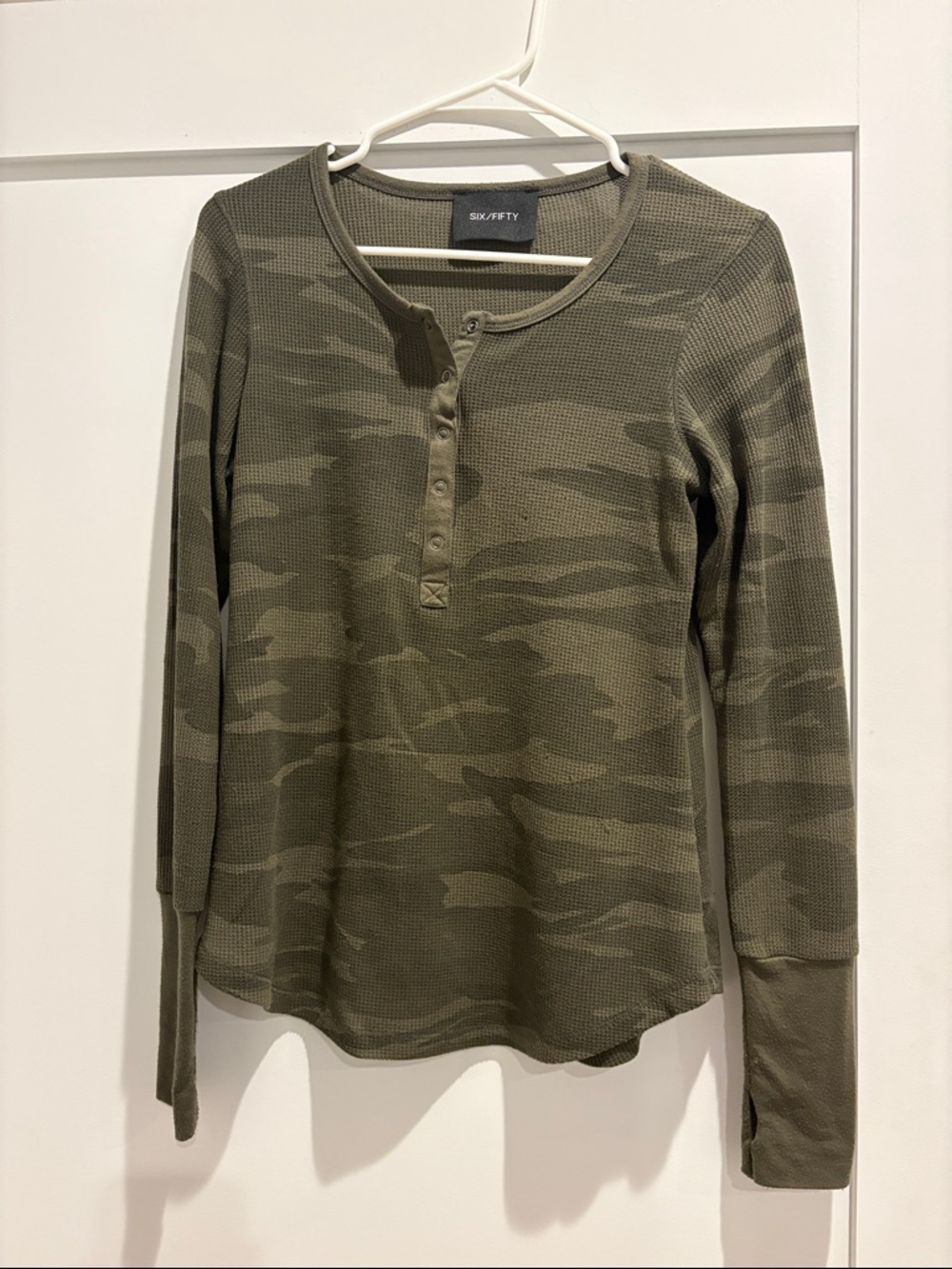 SIX FIFTY Olive Camo Thermal Henley Top